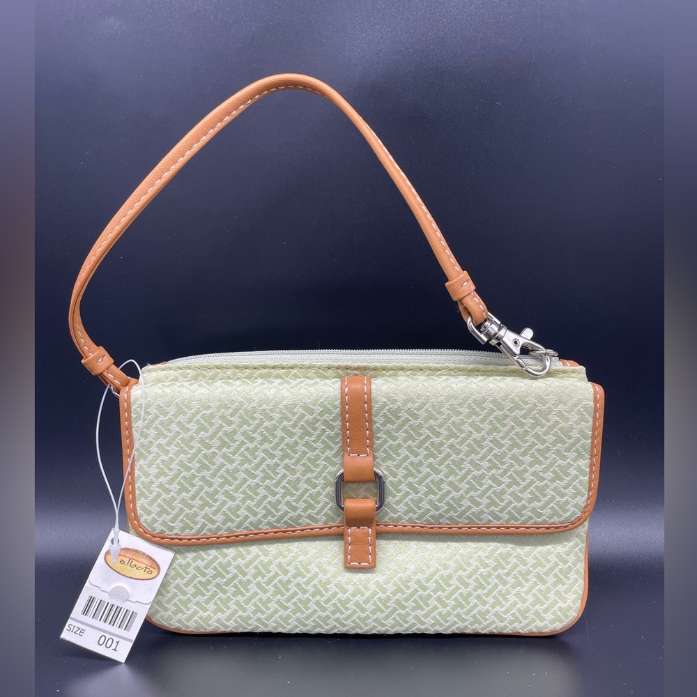 Talbots Light Lime Green w/Leather Trim and Strap Clutch Wristlet, NWT
